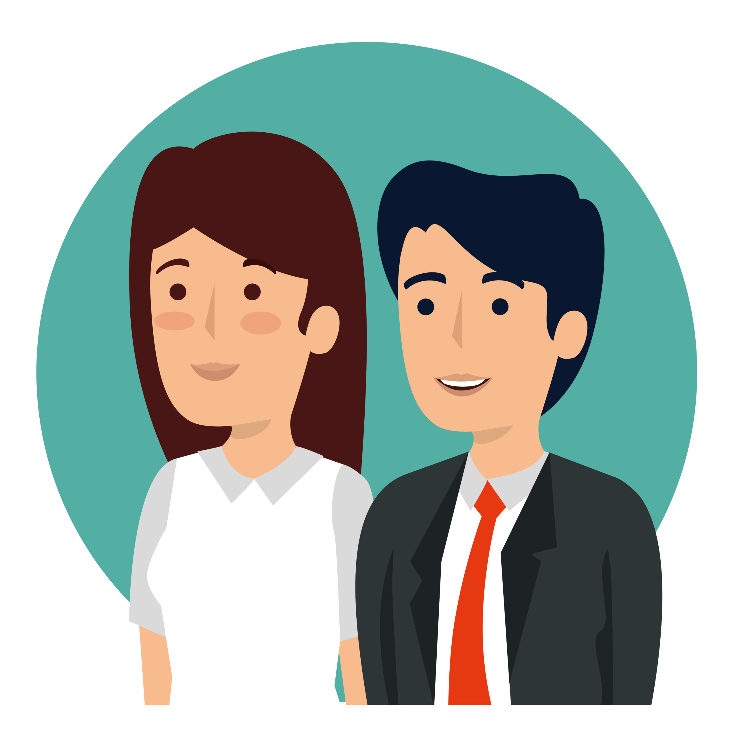 businessman and businesswoman information teamwork strategy vector illustration
